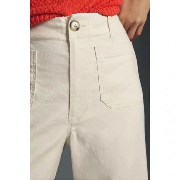 Anthropologie Maeve The Colette Linen Cropped Wide Leg Pants Cream 26 - Picture 12 of 12